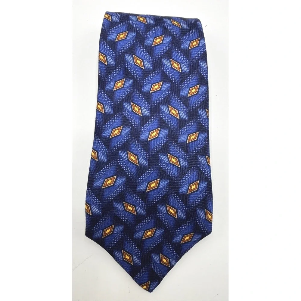 Robert Talbott Best of Class Blue Gold Diamond Geometric Woven Designer Tie USA